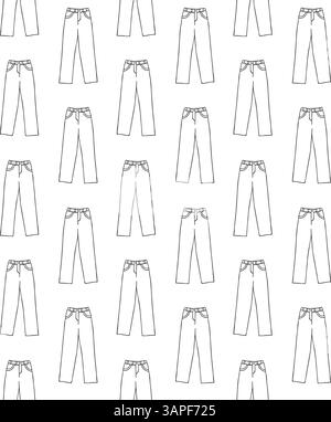 Vektor nahtlose Muster von Hand gezeichnet Skizze Kritzelumriss Jeans Hosen isoliert auf weißem Hintergrund Stock Vektor