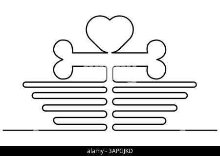Durchgehende einzeilige Zeichnung einer Hintergrundvektorgrafik des Hundeknochens Stock Vektor