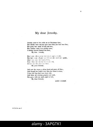 Das Notenblatt für My Dear Jerushy enthält ein Gedicht von Alice C.D. Riley und Musik von Jessie L. Gaynor. Es enthält eine Sopranstimme auf Seite 7 und eine Werbung für weltliche und geistliche Lieder. Das Werk repräsentiert die amerikanische Musik des frühen 20. Jahrhunderts und die Verlagspraxis von Clayton F. Summy Co. Stockfoto