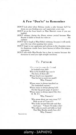 Dieses Jahrbuch der Central High School im Jahr 1907 zeigt die Schüler, Lehrkräfte und Veranstaltungen aus dem Schuljahr 1906-1907, einschließlich sportlicher Leistungen, außerschulischer Clubs und einem Fokus auf afroamerikanische Geschichte im Bildungsbereich. Stockfoto