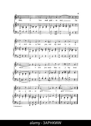 Auf der Rückseite der Publikation befindet sich ein ganzseitiger Auszug aus dem Song If I should Fall in Love with You, der die romantischen und musikalischen Themen hervorhebt. Stockfoto