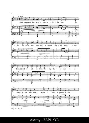 Dieses Stück, „The Chop-House Rag“, das von den Bibliotheken der Universität von Oregon gehalten wird, zeigt auf der Rückseite eine Werbung für das in roter Tinte gedruckte „GEM Dance Folio for 1912“. Stockfoto