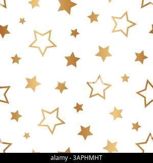Nahtloses Sternmuster. Eleganter Hintergrund mit funkelndem Stern. Glitzermuster. Bling Gold Textur. Filigrane Sterne im Hintergrund. Geschenkverpackung in zartem Design Stock Vektor