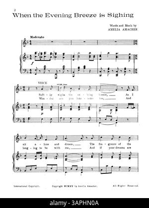 Dieses digitalisierte Dokument, das von den Bibliotheken der University of Oregon gehalten wird, ist ein Musikstück mit dem Titel „When the Evening Breeze is seghing“, das heute in den Vereinigten Staaten öffentlich zugänglich ist. Stockfoto