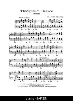 Im Inneren von „Thoughts of Heaven“ zeigt das Cover eine Werbung und einen musikalischen Auszug für „Goodbye Mamie“ von Theodore Morse. Das Cover enthält auch Anzeigen und Musikausschnitte für Arrah Wanna, ein weiteres Lied von Theodore Morse. Stockfoto