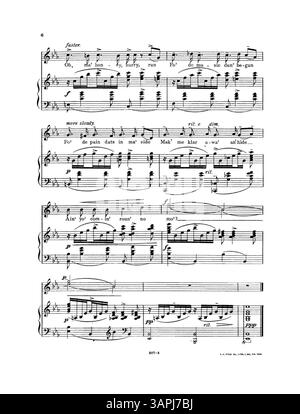 Das Notenbuch des Songs Ain' Yo' Comin' Roun' No Mo' zeigt einen südländischen Dialekttitel. Das Cover auf der Rückseite enthält neue Songs und Balladen mit einer Nummernzahl von 907-4, die Einblicke in die frühen amerikanischen Folk- und Balladetraditionen geben. Stockfoto