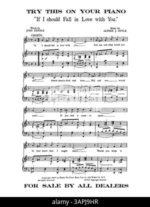 Ein ganzseitiger musikalischer Auszug von „If I should Fall in Love with You“ auf der Rückseite unterstreicht die romantische Atmosphäre des Stücks. Stockfoto