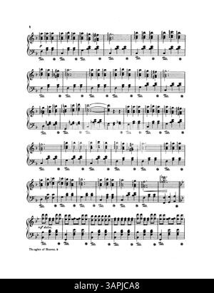 „Thoughts of Heaven“ enthält ein Inside Cover mit einer Werbung und einem musikalischen Auszug für „Goodbye Mamie“ von Theodore Morse. Auf der Rückseite des Covers befinden sich Werbespots und musikalische Ausschnitte für einen weiteren Theodore Morse Song, Arrah Wanna. Stockfoto