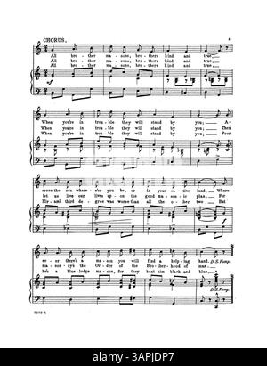 Brother Masons enthält Texte von Vincent Bevan und Musik von Gertrude Hoffman. Das Cover enthält eine zusätzliche Nummer aus „When We Are Forty One“, die auf dem New York Roof und dem Wisteria Grove eingeführt wurde, mit Texten von Robert B. Smith und Musik von Gus Edwards. Kennzeichen Nr. 7232. Auf der Rückseite befindet sich eine Liste der verfügbaren Songs von Gus Edwards. Stockfoto