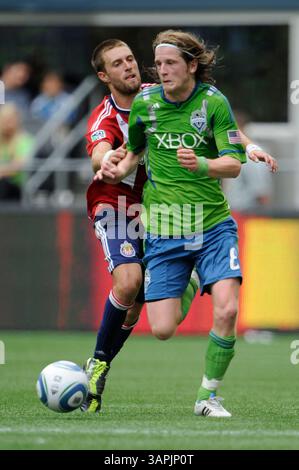 August 2011. . Seattle Sounders FC Mittelfeldspieler Erik Friberg #8 im Kampf gegen Chivas USA im CentryLink Field in Seattle, WA. . Sounders FC und Chivas USA ziehen 0 - 0.George Holland / Cal Sport Media(Kreditbild: © George Holland/Cal Sport Media/ZUMAPRESS.com) Stockfoto