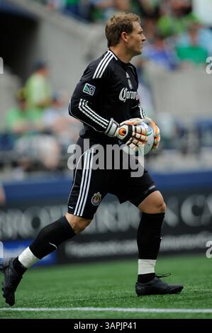 August 2011. . Chivas USA Torhüter Dan Kennedy #1 im Kampf gegen Seattle Sounders FC im CentryLink Field in Seattle, WA. . Sounders FC und Chivas USA ziehen 0 - 0.George Holland / Cal Sport Media(Kreditbild: © George Holland/Cal Sport Media/ZUMAPRESS.com) Stockfoto
