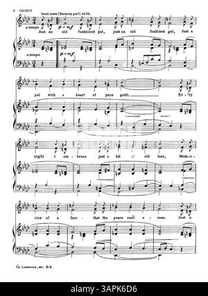 Das Notenblatt für I'm Lonesome for You, Dear Old PAL enthält Werbung für populäre Publikationen von McKinley, mit kurzen musikalischen Ausschnitten auf der Innenseite und auf der Rückseite. Das Stück befindet sich in der Sammlung der University of Oregon Libraries. Stockfoto