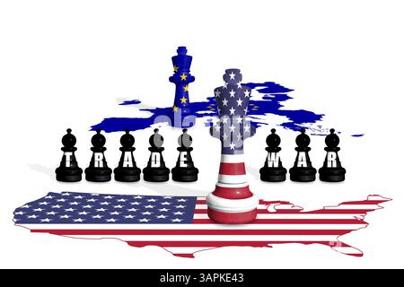 Schach aus USA- und EU-Flaggen. Handel, Zölle, Zölle und Zölle zwischen DEN USA und der EU Stockfoto