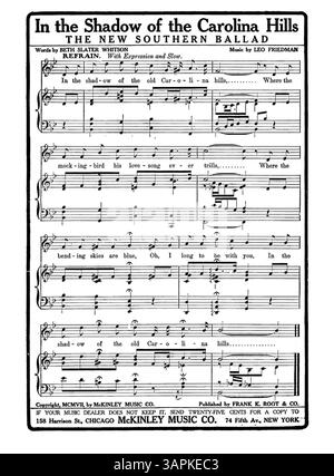 Dieses Notenblatt der University of Oregon Libraries enthält den Song „in the Shadow of the Carolina Hills“ mit Violinmusik für „Fiddle and I“ auf der Rückseite. Das Kennzeichen ist 540. Stockfoto