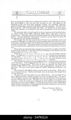 Das Blake Yearbook 1918, The Callopan, zeigt die Studenten, Dozenten, Leichtathletik, Clubs und bedeutende Veranstaltungen des Schuljahres 1917-1918 an der Blake School. Stockfoto