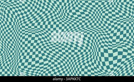 Grünes, grooviges Karomuster, nahtloses Muster, gewellter abstrakter Retro-Schachbretthintergrund. Trippy Wave Board geometrisch. Funky Square Warp y2k Schach Stock Vektor