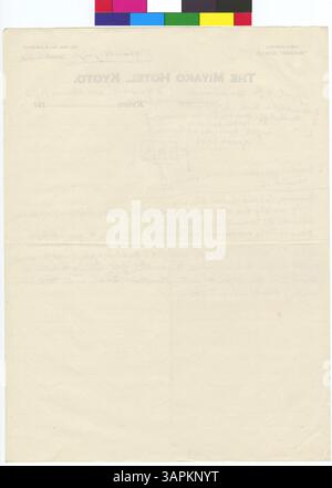 Dieses Dokument aus den Gertrude Bass Warner Papers (1909–1923) hebt den O Yamoto Jinja Schrein in der Provinz Yamoto hervor. Der Schrein wird als Schreine der 1. Klasse eingestuft, was seine bedeutende Rolle in Japans religiöser und kultureller Geschichte widerspiegelt. Stockfoto