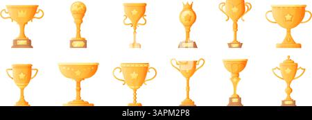 Set mit goldenen Trophäen in verschiedenen Designs Stock Vektor