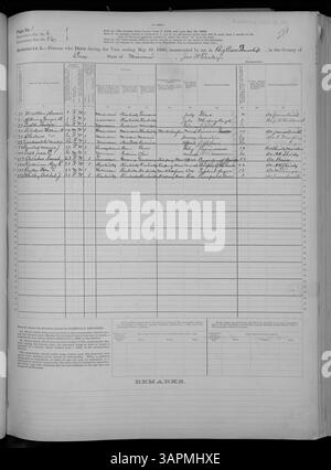 Der Todeszeitplan 1880 für Missouri erfasst Todesfälle in den Countys Adair und Franklin, wobei Todesursachen und demografische Informationen detailliert aufgeführt sind. Es ist Teil der Missouri Historical Society Census Collection, Band 10, die historische Einblicke in regionale Mortalitätsmuster bietet. Stockfoto