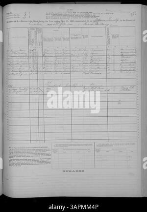 Dieses historische Dokument enthält den Sterblichkeitskalender für Missouri, der die Countys von Adair bis Franklin im Jahr 1880 abdeckt. Es ist Teil der Missouri Historical Society Census Collection, Band 10, die Einblicke in die demographischen Auswirkungen der Mortalität in diesen Countys während dieser Zeit bietet. Stockfoto