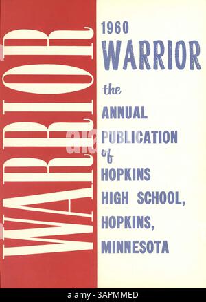 Das Jahrbuch „Warrior“ der Hopkins High School 1960 zeigt Fotos und Dokumentationen von Schülern, Lehrkräften, Leichtathletik, Clubs und Veranstaltungen aus dem Schuljahr 1959-1960. Stockfoto