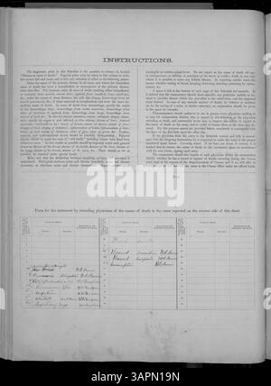 Der Mortalitätszeitplan 1880 für Missouri liefert Todesdaten von Adair an Franklin County und dokumentiert Todesursachen, Alter und Geschlecht als Teil des U.S. Census. Stockfoto