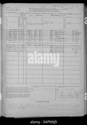 Dieser Mortalitätsplan 1880 aus Missouri dokumentiert die Todesfälle in den Countys Adair und Franklin und liefert wichtige Daten über Todesursachen und Sterblichkeitsstatistiken im Rahmen der Missouri Historical Society Census Collection. Stockfoto