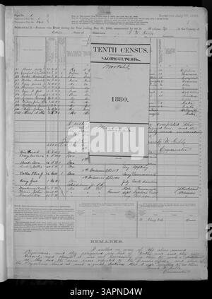 Der Mortalitätskalender 1880 für Missouri enthält Todesberichte von Adair bis Franklin Counties, die wichtige Informationen über die öffentliche Gesundheit, die Verbreitung von Krankheiten und die Mortalität im späten 19. Jahrhundert enthalten. Stockfoto