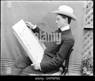 Dieses Foto von Lee Moorhouse, katalogisiert als PH036 2070, zeigt Ed Payne, einen Künstler aus Pendleton. Das Bild ist Teil der Lee Moorhouse-Sammlung der University of Oregon Libraries. Stockfoto