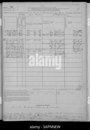 Dieser Todeszeitplan für Missouri aus dem Jahr 1880 enthält Todesdaten von Adair bis Franklin County, in denen Todesursachen, Alter und Geschlecht im Rahmen des U.S. Census aufgeführt sind. Stockfoto