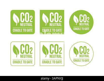 CO2. CO2-neutrales Symbol (Null-Emissionen) für die Kampagne zum Klimawandel und zur grünen Energie. Umweltfreundliche Aufkleber für eine bessere Umwelt. Stock Vektor