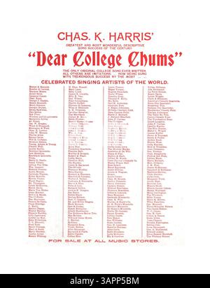 Dieser Walzer-Song Tell Me Sweetheart Do enthält ein Cover mit einer Werbung für verschiedene Songs. Das Lied wurde von Edna Bassett Marshall gesungen und enthält musikalische Ausschnitte und Werbeinhalte aus populären Noten, die von Chas K. Harris veröffentlicht wurden. Stockfoto