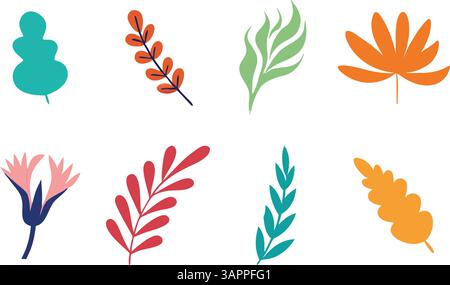 Buntes abstraktes Vektorset für abstrakte Blätter und Blumenelemente Stock Vektor