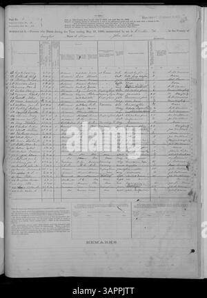 Der Mortalitätsplan 1880 für Missouri enthält Aufzeichnungen von Adair bis Franklin County, in denen Todesfälle nach Ursache, Alter und Geschlecht als Teil des U.S. Census dokumentiert werden. Stockfoto