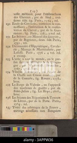 Katalog der von Jacques-Joseph Delcourt beschlagnahmten Bücher, die am 15. Januar 1788 im Bosquier-Haus in Mons versteigert werden sollen. Stockfoto