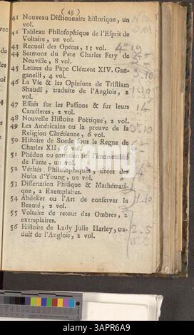Der Katalog enthält Bücher, die von Jacques-Joseph Delcourt beschlagnahmt wurden, mit einem geplanten Verkauf am 15. Januar 1788 im Bosquier-Auktionshaus in Mons. Stockfoto