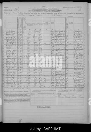Dieser Todeszeitplan 1880 für Missouri enthält Aufzeichnungen von Adair bis Franklin County, die Todesfälle nach Ursache, Alter und Geschlecht als Teil des U.S. Census dokumentieren. Stockfoto