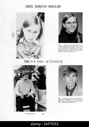 Das Mustang Jahrbuch 1973 der Breck High School dokumentiert die wichtigsten Veranstaltungen, Studenten, Lehrkräfte, Sport und Schulclubs des akademischen Jahres 1972-1973. Stockfoto