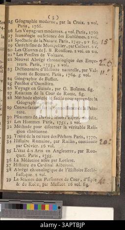 Katalog der von Jacques-Joseph Delcourt beschlagnahmten Bücher, mit einem Verkauf für den 15. Januar 1788 im Bosquier-Auktionshaus in Mons. Stockfoto