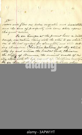 Diese Manuskriptrede von John O’Keefe, die am 4. Juli 1897 gehalten wurde, beschreibt seine Ansichten zur Geschichte Amerikas. Die Rede wurde in Russell, Iowa, gehalten und gibt Einblicke in die historischen Perspektiven der Zeit. Stockfoto