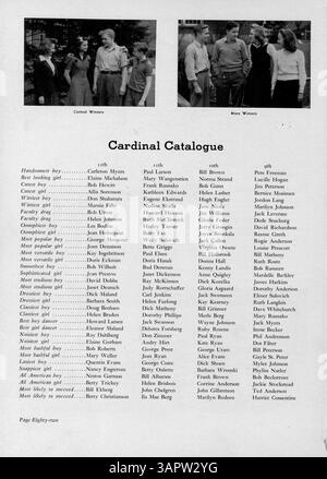Die Ausgabe 1941 des Jahrbuchs „Cardinal“ der Marshall High School beleuchtet die Schülerschaft, die Fakultät, die Leichtathletik, die Vereine und die wichtigsten Veranstaltungen des Schuljahres 1940-1941. Stockfoto
