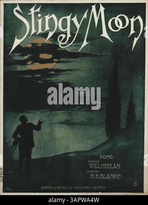 Auf der Rückseite dieser Publikation finden Sie eine ganzseitige Anzeige für Jerome H. Remick & Co.'s neueste musikalische Publikationen, darunter ein musikalischer Auszug zu Won't You Come Over to My House von Egbert Van Alstyne und Harry Williams. Stockfoto