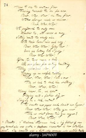 In Band 9 von Thomas Butler Gunns Tagebüchern (1. Oktober 1857 bis 5. November 1858) beschreibt Gunn das Leben in seinem Boardinghouse in der Bleecker Street 132, seine Arbeit als Künstler und Schriftsteller sowie soziale Interaktionen mit anderen New Yorker Künstlern. Der Band enthält Berichte über ein Picknick in Hoboken, einen Vortrag von Lola Montez und Besuche bei Literaturfiguren. Gunn reflektiert auch Kontroversen und Skandale, einschließlich des Selbstmordes des Schriftstellers Henry William Herbert und seines persönlichen Interesses am Spiritualismus. Stockfoto