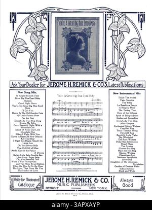 Dieses Notenblatt mit dem Titel „Down Old New England Way“ wird in der Sammlung der University of Oregon Libraries gehalten und enthält eine Werbung für „You're a Great Big Blue Eyed Baby“. Stockfoto