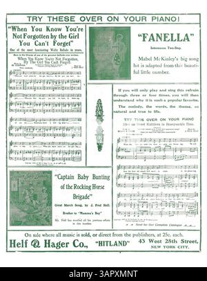Auf der Rückseite von Moolbarri Moolbarri ist eine ganzseitige Werbung für verschiedene Notenbücher von Helf & Hager Co. Zu sehen. Das Lied war ein Erfolg in The Orchid, gespielt von Eddie Foy. Stockfoto