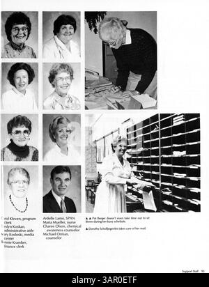Die 1987 erschienene Ausgabe des Visions Jahrbuchs der Patrick Henry High School zeigt Schüler, Lehrer, Vereine, Leichtathletik und wichtige Ereignisse aus dem Schuljahr 1986-1987 und dokumentiert die Erfahrungen der High School. Stockfoto