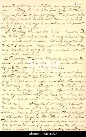 Die Tagebücher von Thomas Butler Gunn vom 1. Oktober 1857 bis 5. November 1858 dokumentieren seine Erfahrungen in New Yorks literarischen und künstlerischen Kreisen. Er beschreibt persönliche Interaktionen, den böhmischen Lebensstil und Ereignisse wie ein Picknick mit Künstlern, einen Vortrag von Lola Montez und eine literarische Kontroverse über eine Geschichte von Fitz James O’Brien. Stockfoto
