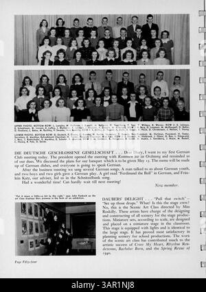Das Jahrbuch „Cardinal“ von der Marshall High School 1940 dokumentiert die Schüler, Lehrer, Vereine, Leichtathletik und Veranstaltungen des Schuljahres 1939-1940 und bietet einen umfassenden Einblick in das Schulleben in dieser Zeit. Stockfoto