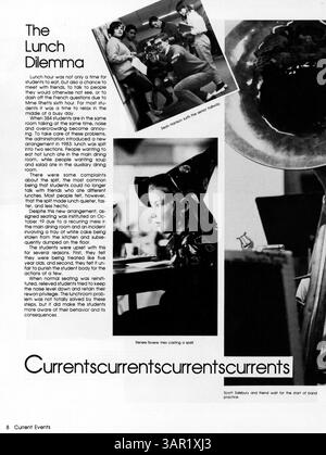 Im Breck Jahrbuch 1983-1984, Breck Mustang, werden Studenten, Dozenten, sportliche Veranstaltungen, Schulvereine und wichtige Aktivitäten während des Schuljahres 1983-1984 an der Breck School. Stockfoto