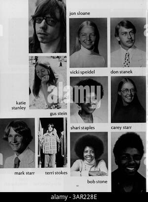 Das Collage-Jahrbuch 1974 der Marshall-University beleuchtet die Schulveranstaltungen, das Studentenleben, den Sport und die außerschulischen Aktivitäten des Studienjahres 1973-1974. Stockfoto